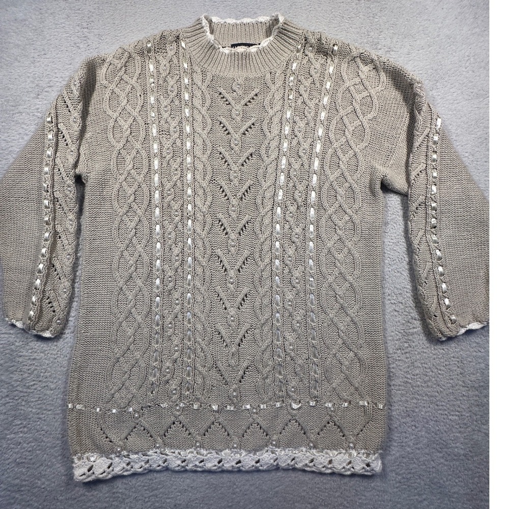 Honors Knit Sweater Women's‎ Large Ribbon Detail Embellished Cottagecore